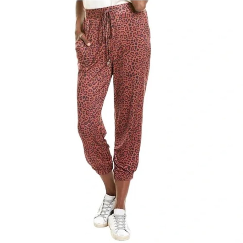 Anna Kay Satin Leopard Print Paloma Jogger Pants Size Medium